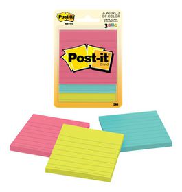 POST-IT LINED 6301 76x76 CAPE COLOURS 3PK