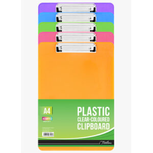 T/L A4 Plastic Clear Asst Clipboard - Pack of 5