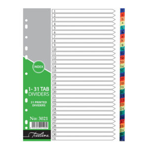 T/L Divider PVC Printed 1-31 Tab Rainbow
