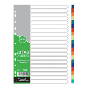 T/L Divider PVC Blank/Plain 20 Tab